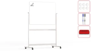 Lavagna magnetica SMALTATA cancellabile a secco mobile a due lati su supporto orientabile con rotelle 120x90 cm