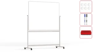 Lavagna magnetica cancellabile a secco mobile a due lati e supporto orientabile su rotelle 150x120 cm