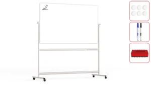 Lavagna magnetica SMALTATA cancellabile a secco mobile a due lati su supporto orientabile con rotelle 170x100 cm