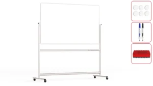 Lavagna magnetica cancellabile a secco mobile a due lati e supporto orientabile su rotelle 170x100 cm