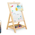Lavagna per bambini con superficie girevole magnetica, struttura in legno, altezza 80 cm